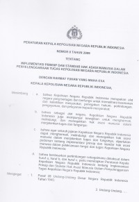 Image of Peraturan kepala kepolisian Negara Republik Indonesia nomor 8 tahun 2009 tentang implementasi prinsip dan standar hak asasi manusia dalam penyelenggaraan tugas kepolisian Negara republic Indonesia