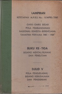 Image of Lampiran ketetapan M.P.R.S. No. : II/MPRS/1960 Garis-garis Besar Pola Pembangunan Nasional-Semesta-Berentjana Tahapan Pertama 1961 - 1969
